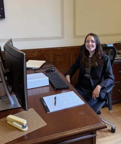 Julia Groman at her desk